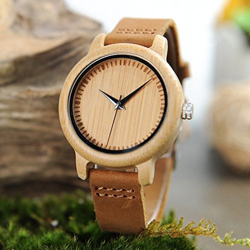 BOBO BIRD Women's Bamboo Wooden Watch with Brown Cowhide Leather Strap Analog Quartz Casual Watches - Image 5