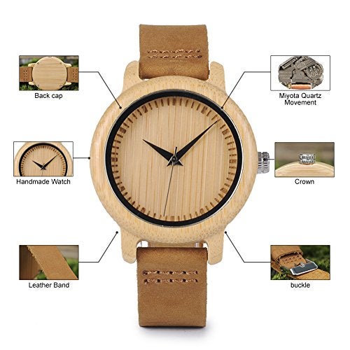 BOBO BIRD Women's Bamboo Wooden Watch with Brown Cowhide Leather Strap Analog Quartz Casual Watches - Image 3