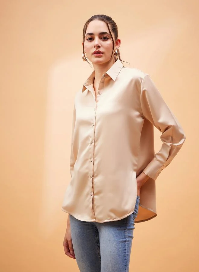 SASSAFRAS Solid Satin Shirt with Long Sleeves by Styli