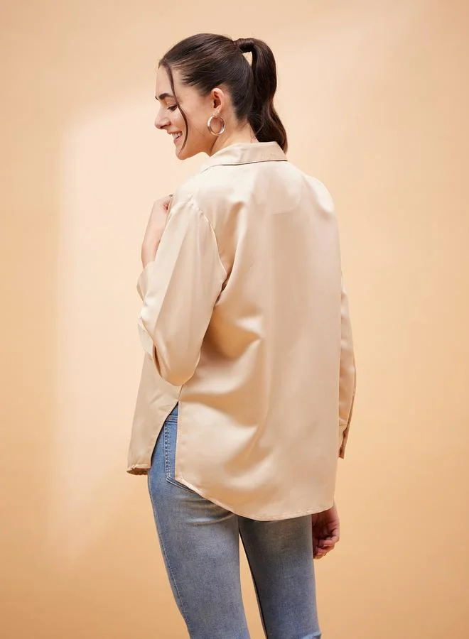 SASSAFRAS Solid Satin Shirt with Long Sleeves by Styli