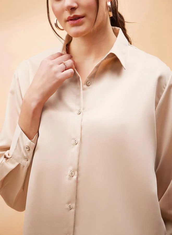 SASSAFRAS Solid Satin Shirt with Long Sleeves by Styli