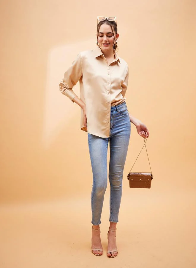 SASSAFRAS Solid Satin Shirt with Long Sleeves by Styli