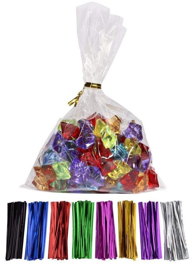 MoloTAR 100 Pcs 10 In X 6 In(1.4Mil.) Clear Flat Cello Cellophane Treat Bags Good For Bakery Cookies Candiesdessert With 5 Random Twist Ties!  - Image 1