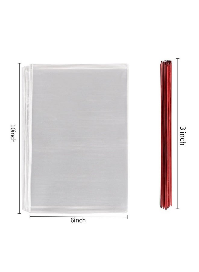 MoloTAR 100 Pcs 10 In X 6 In(1.4Mil.) Clear Flat Cello Cellophane Treat Bags Good For Bakery Cookies Candiesdessert With 5 Random Twist Ties!  - Image 2