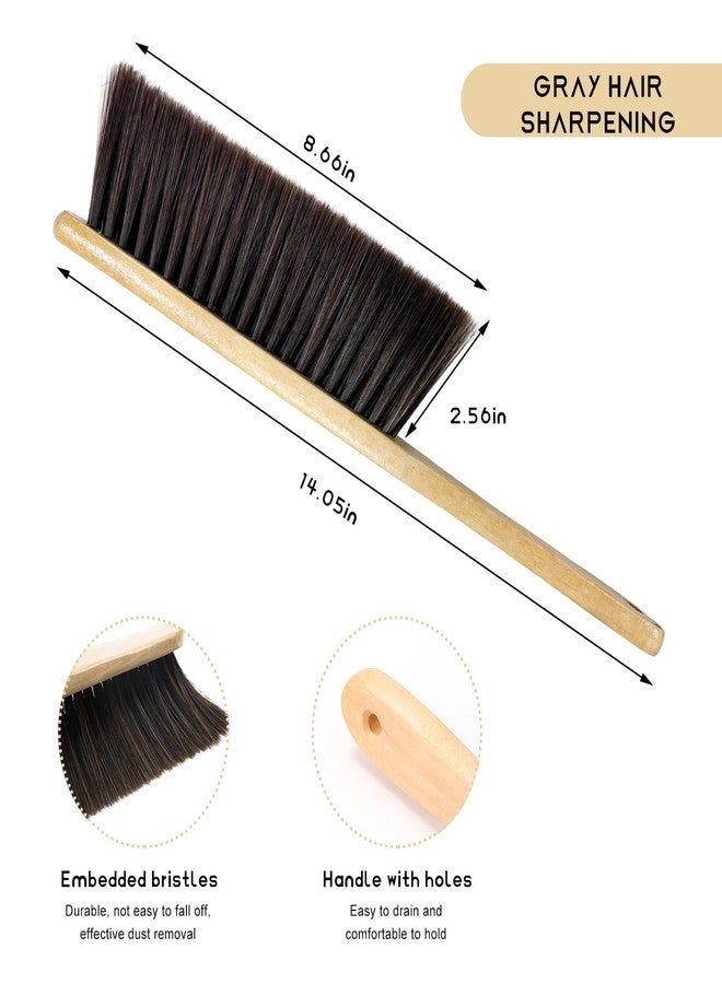 FSTURIOS Wooden Dust Brush, 14 Inch Bench Brush Horse Hair Brush Hand Broom Counter Duster, Soft Bristle Dust Brush Whisk Broom Upholstery Cleaning Tool for Car Home Workshop (Gray - Image 2