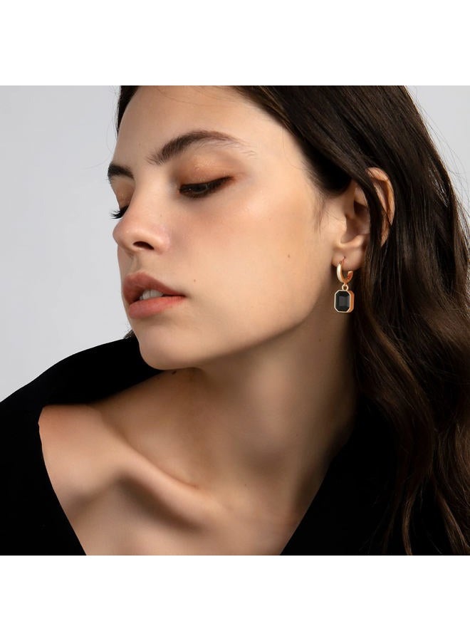 Lourny Birthstone Crystal Dangle Drop Earrings, 18K Gold Plated Huggie Hoop Hypoallergenic Earring Jewelry Gifts for Women (Black), One Size, Brass, No Gemstone - Image 3