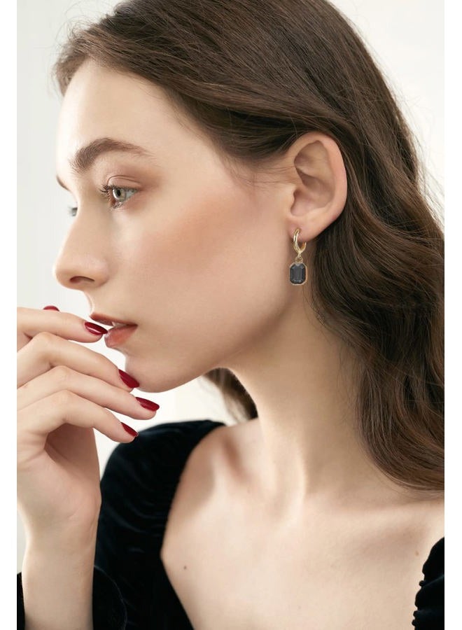 Lourny Birthstone Crystal Dangle Drop Earrings, 18K Gold Plated Huggie Hoop Hypoallergenic Earring Jewelry Gifts for Women (Black), One Size, Brass, No Gemstone - Image 4