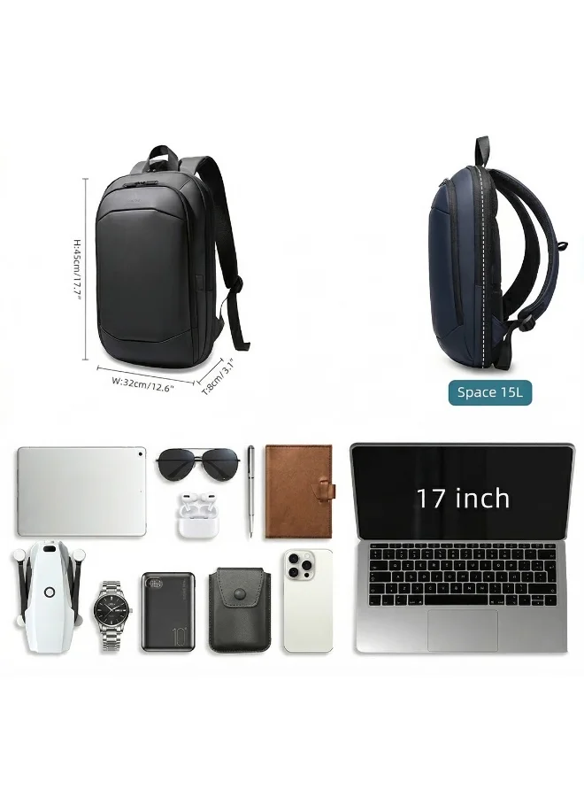 موبكوس حقيبة ظهر موبكوس زرقاء 8787TN مقاومة للماء ومضادة للسرقة، مزودة بمنفذ شحن USB، حقيبة ظهر مثالية للسفر والعمل للرجال والنساء، مصنوعة من قماش أكسفورد المتين، تتسع لأجهزة الكمبيوتر المحمولة حتى 17.3 بوصة، حقيبة أنيقة للعمل والدراسة.