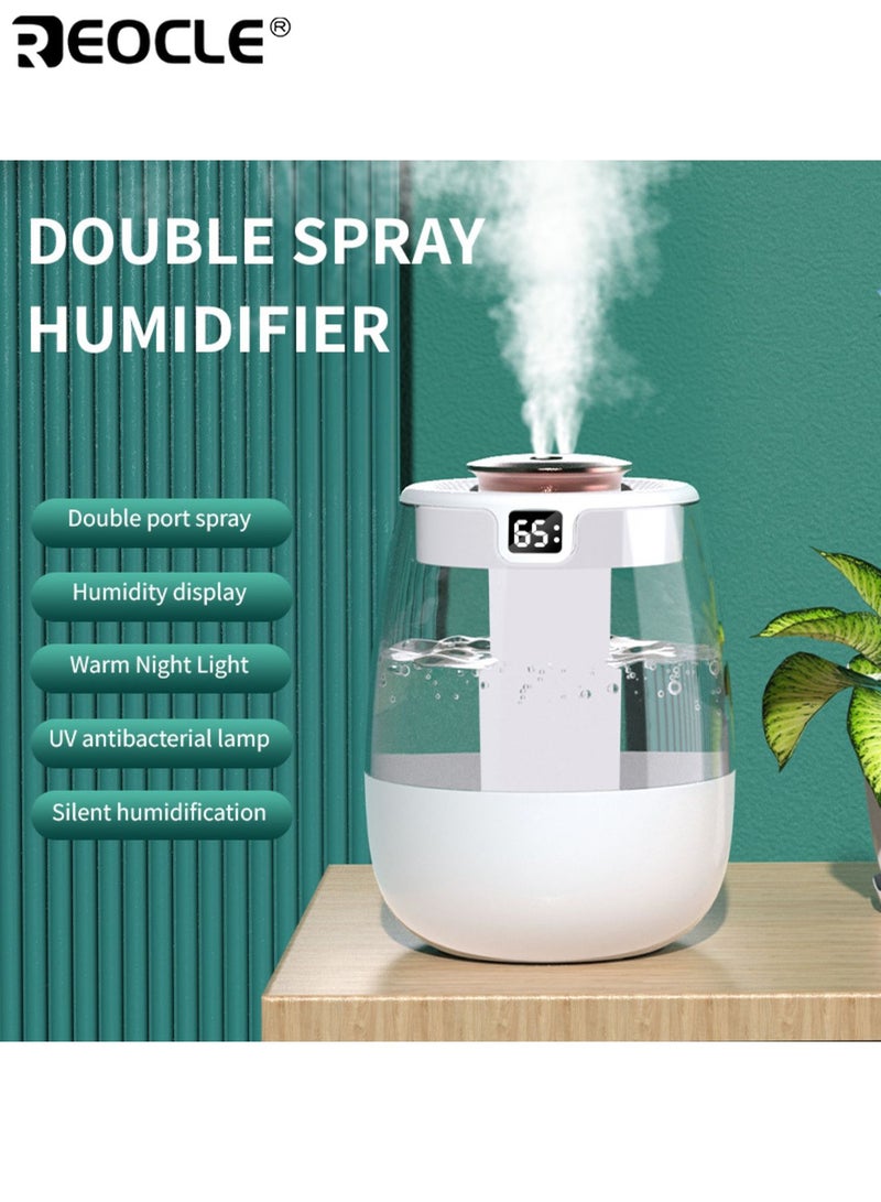 REOCLE Ultrasonic Cool Mist Humidifier with 1300ML Large Capacity and Whisper Quiet Operation USB Powered Desktop Humidifier with Night Light and Double Spray for Bedroom Office Desktop Use - Image 1