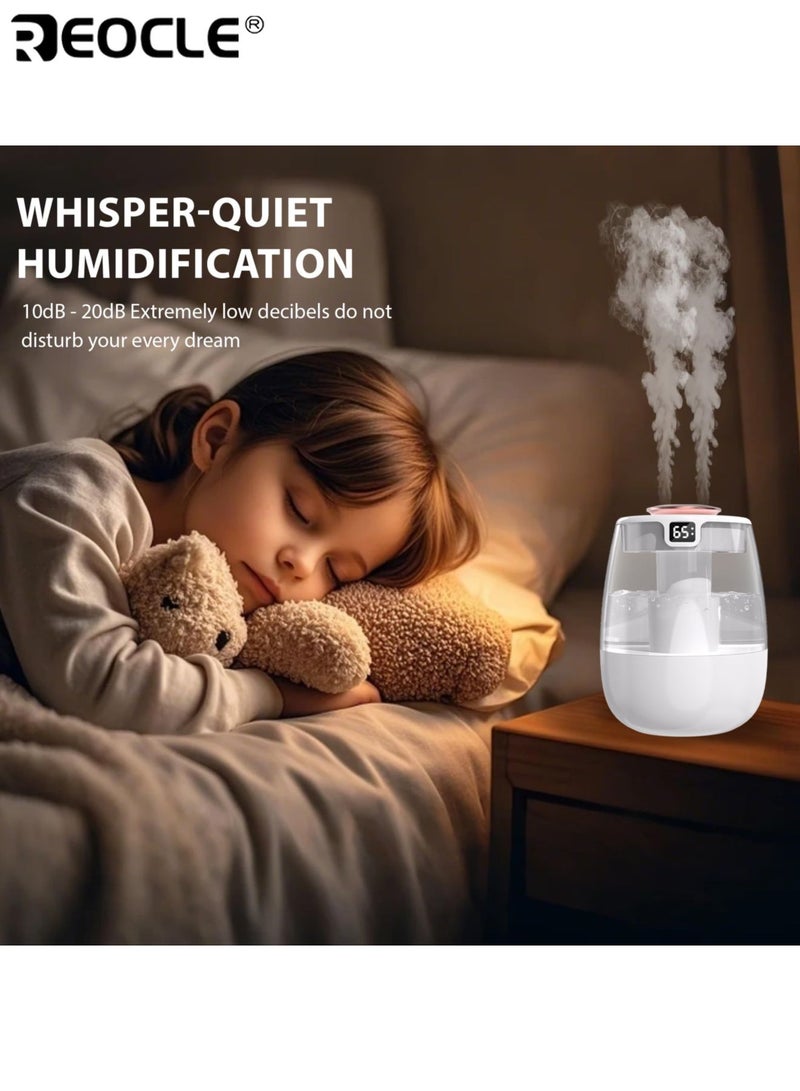 REOCLE Ultrasonic Cool Mist Humidifier with 1300ML Large Capacity and Whisper Quiet Operation USB Powered Desktop Humidifier with Night Light and Double Spray for Bedroom Office Desktop Use - Image 5
