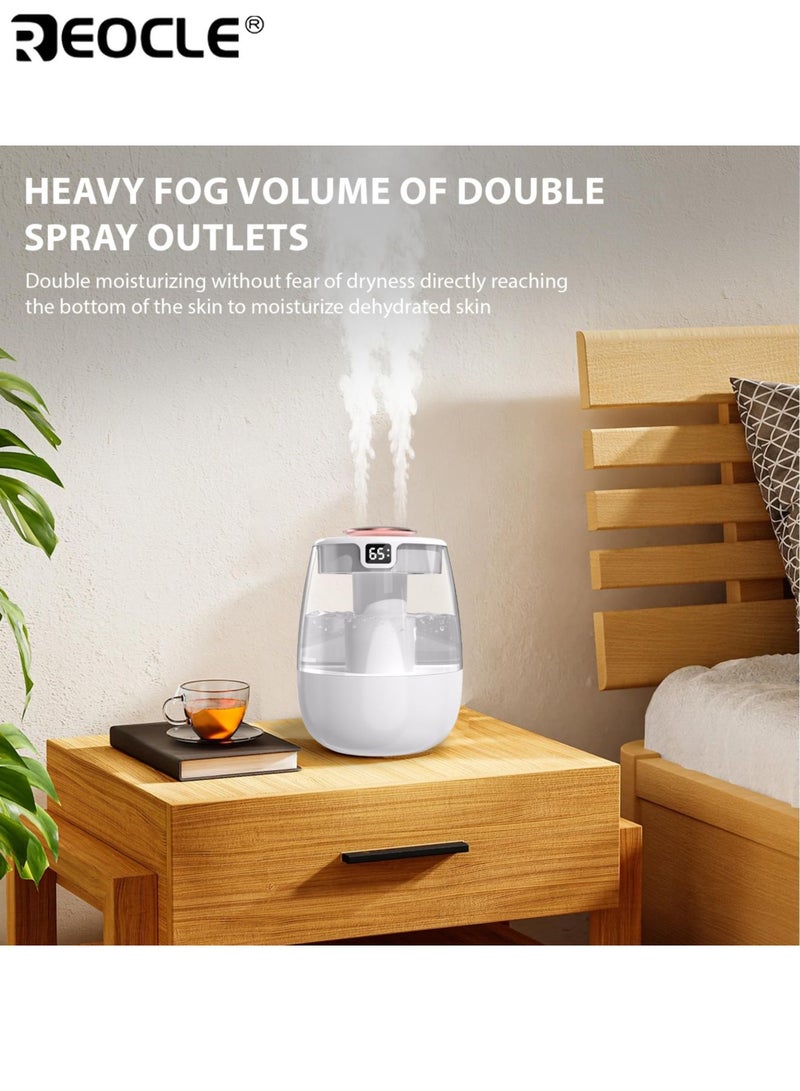 REOCLE Ultrasonic Cool Mist Humidifier with 1300ML Large Capacity and Whisper Quiet Operation USB Powered Desktop Humidifier with Night Light and Double Spray for Bedroom Office Desktop Use - Image 2