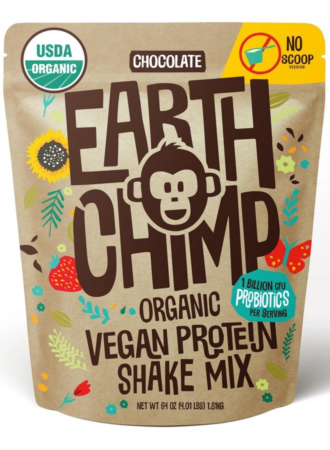EarthChimp مسحوق بروتين نباتي عضوي من EarthChimp - مع البروبيوتيك - غير معدل وراثيًا، خالٍ من منتجات الألبان، خالٍ من مصل اللبن، مسحوق بروتين نباتي للنساء والرجال، خالٍ من الغلوتين - 52 حصة، 64 أونصة (شوكولاتة) بدون مغرفة - Image 1