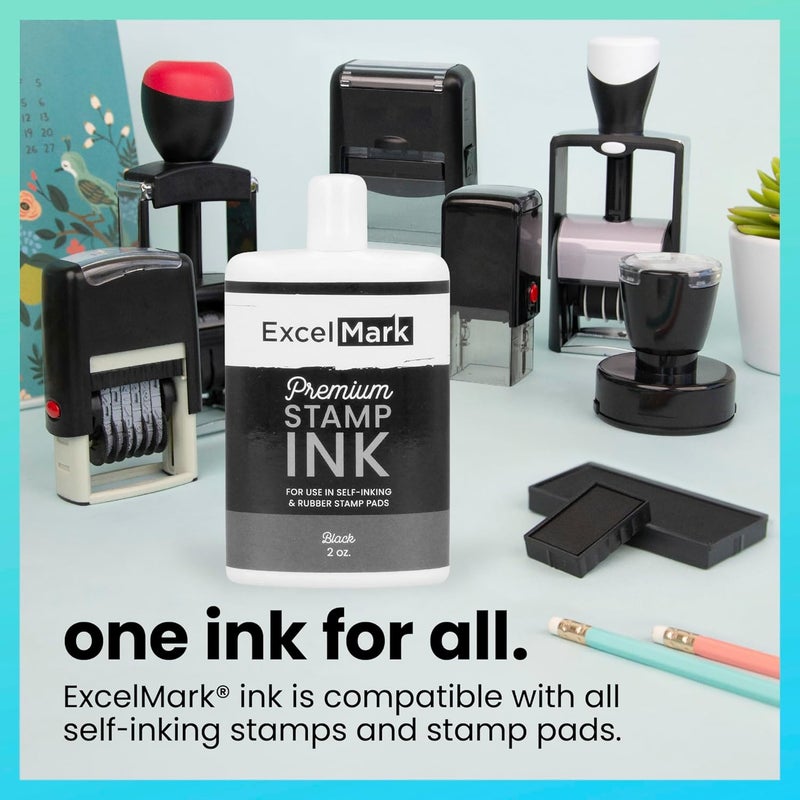 ExcelMark Stamp Ink – Ink Refill for Stamp Pads & Self-Inking Stamps - No Mess Precision Tip - Easy Re-Inking - Perfect for Crisp, Clear Impressions - 2 oz. - Black Ink - Image 3