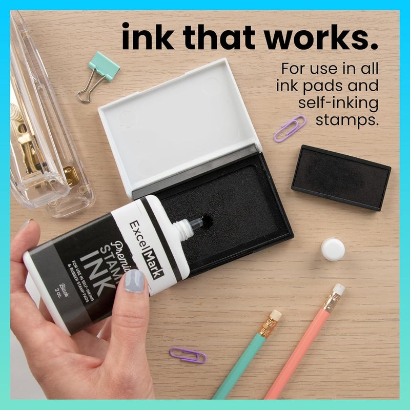 ExcelMark Stamp Ink – Ink Refill for Stamp Pads & Self-Inking Stamps - No Mess Precision Tip - Easy Re-Inking - Perfect for Crisp, Clear Impressions - 2 oz. - Black Ink - Image 5