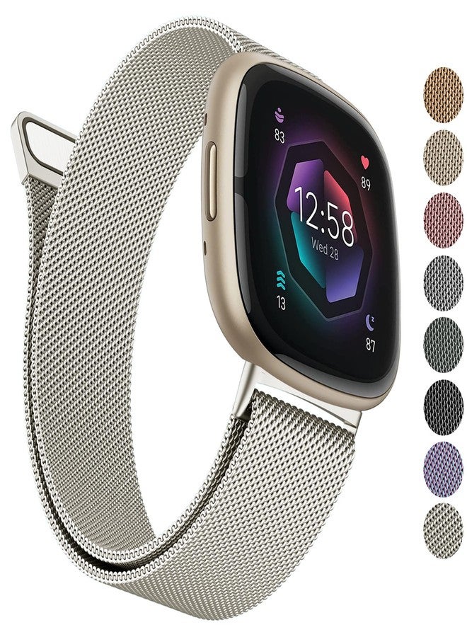 AK Metal Band Compatible with Fitbit Sense 2 / Sense & Versa 4 / Versa 3 Bands - Women & Men, Stainless Steel Mesh Loop Magnetic Replacement Bracelet Strap - Image 1