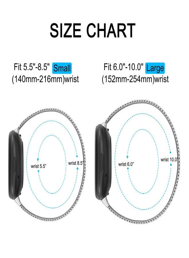 AK Metal Band Compatible with Fitbit Sense 2 / Sense & Versa 4 / Versa 3 Bands - Women & Men, Stainless Steel Mesh Loop Magnetic Replacement Bracelet Strap - Image 3