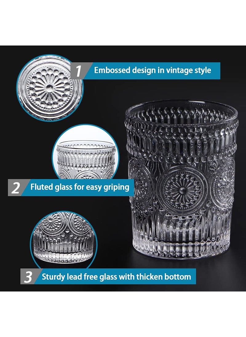 MDLUU - MDLUU 6-Pack Embossed Drinking Glasses, Romantic Glassware, Vintage Glass Tumblers for Juice, Beverages, Cocktail, Capacity 9oz/265ml - Image 1