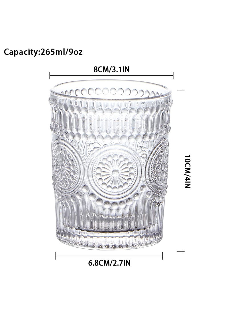 MDLUU - MDLUU 6-Pack Embossed Drinking Glasses, Romantic Glassware, Vintage Glass Tumblers for Juice, Beverages, Cocktail, Capacity 9oz/265ml - Image 1
