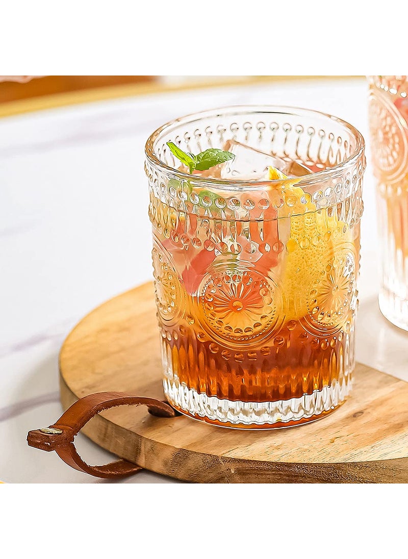 MDLUU - MDLUU 6-Pack Embossed Drinking Glasses, Romantic Glassware, Vintage Glass Tumblers for Juice, Beverages, Cocktail, Capacity 9oz/265ml - Image 1
