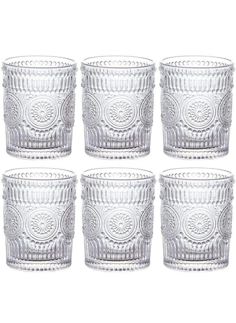 MDLUU - MDLUU 6-Pack Embossed Drinking Glasses, Romantic Glassware, Vintage Glass Tumblers for Juice, Beverages, Cocktail, Capacity 9oz/265ml - Image 1