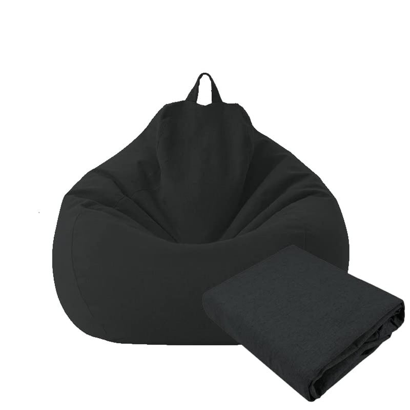 Large Small Lazy Sofas Cover Chairs Without Filler Linen Cloth Lounger Seat Bean Bag Pouf Puff Couch Tatami Living Room Beanbags Black 100x120cm