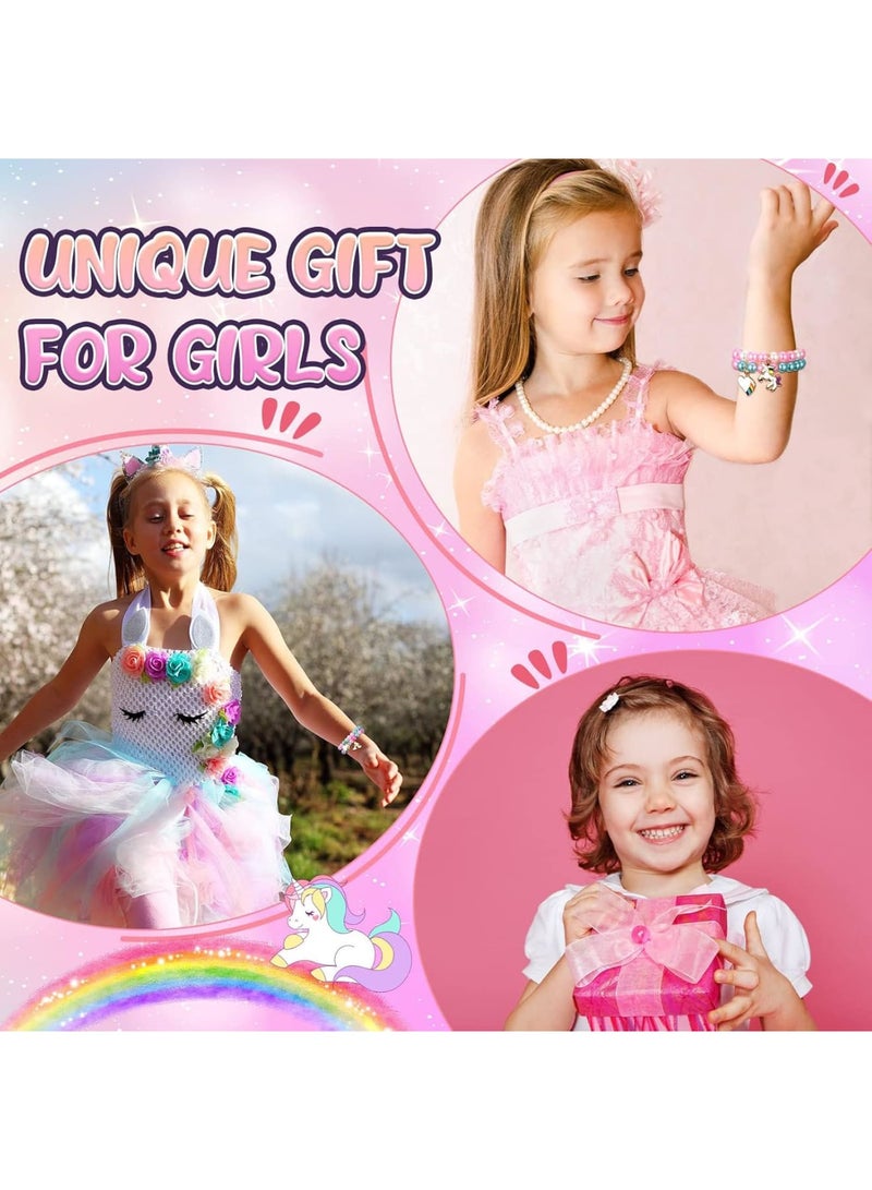 SOLARAE Beaded Stretch Bracelets, 3 Pcs with Unicorn Rainbow Pendant Elegant Girls Colourful Bracelets Beaded Friendship Bracelet Sweet Gifts for Girls Toddler - Image 3