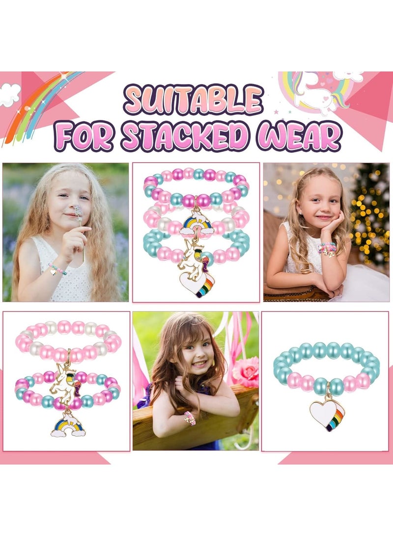 SOLARAE Beaded Stretch Bracelets, 3 Pcs with Unicorn Rainbow Pendant Elegant Girls Colourful Bracelets Beaded Friendship Bracelet Sweet Gifts for Girls Toddler - Image 5