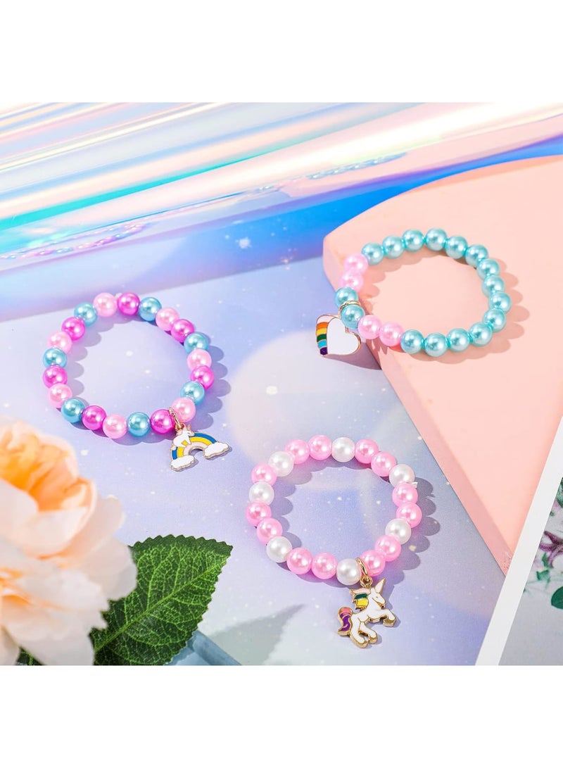 SOLARAE Beaded Stretch Bracelets, 3 Pcs with Unicorn Rainbow Pendant Elegant Girls Colourful Bracelets Beaded Friendship Bracelet Sweet Gifts for Girls Toddler - Image 2