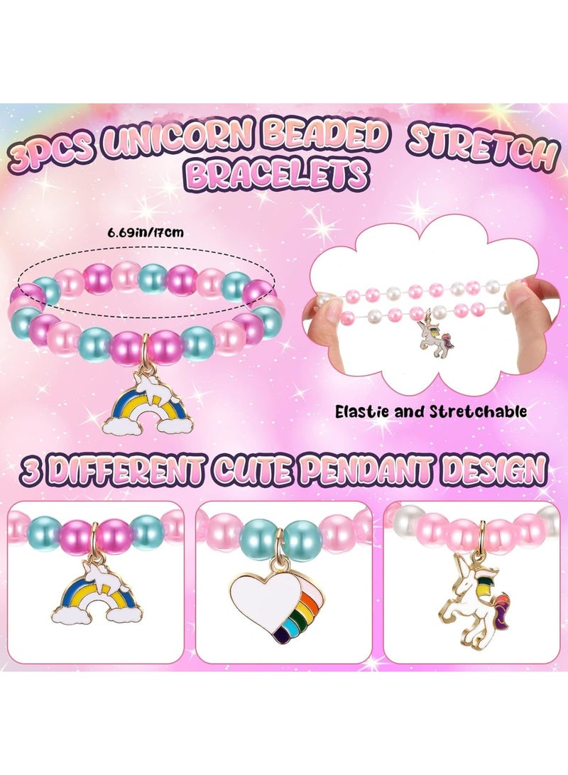 SOLARAE Beaded Stretch Bracelets, 3 Pcs with Unicorn Rainbow Pendant Elegant Girls Colourful Bracelets Beaded Friendship Bracelet Sweet Gifts for Girls Toddler - Image 4