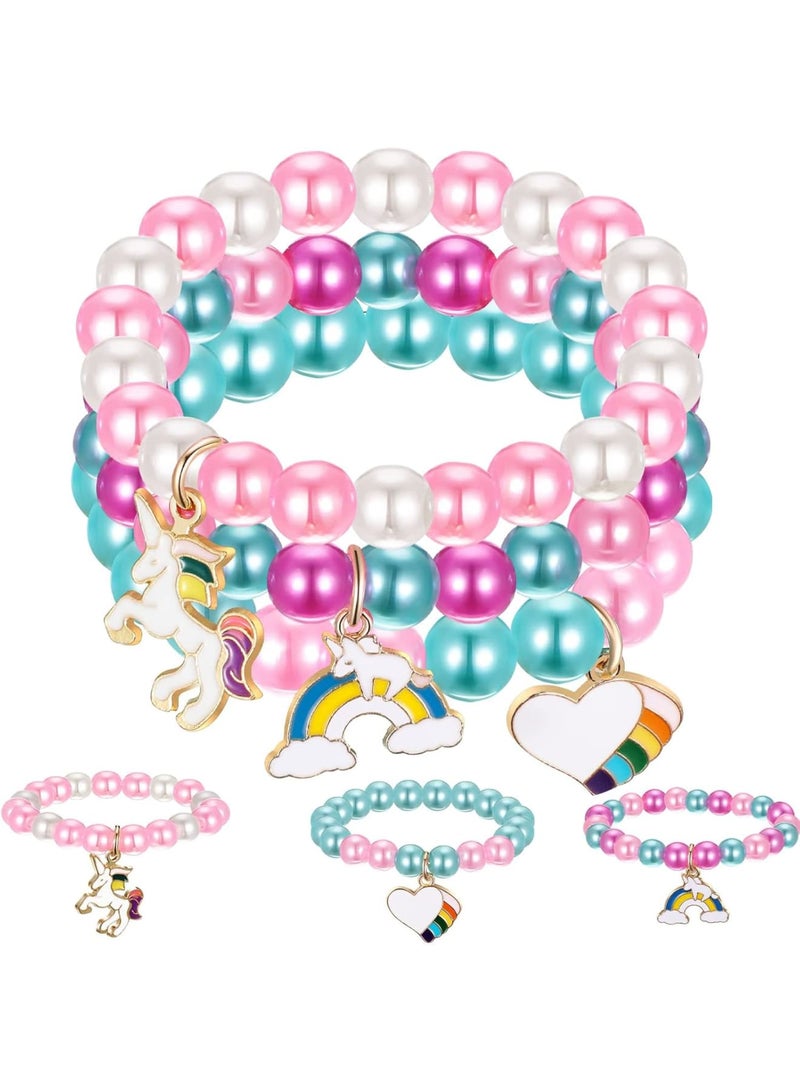 SOLARAE Beaded Stretch Bracelets, 3 Pcs with Unicorn Rainbow Pendant Elegant Girls Colourful Bracelets Beaded Friendship Bracelet Sweet Gifts for Girls Toddler - Image 1