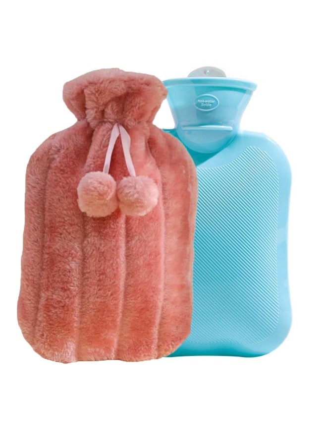 Arabest Hot Water Bag/Hot Water Bag with Tight Cover and Plush Fur for Pain Relief Shoulder Neck Muscle Hand Feet Menstrual Cramps Hot Compress Cold Therapy - Image 1
