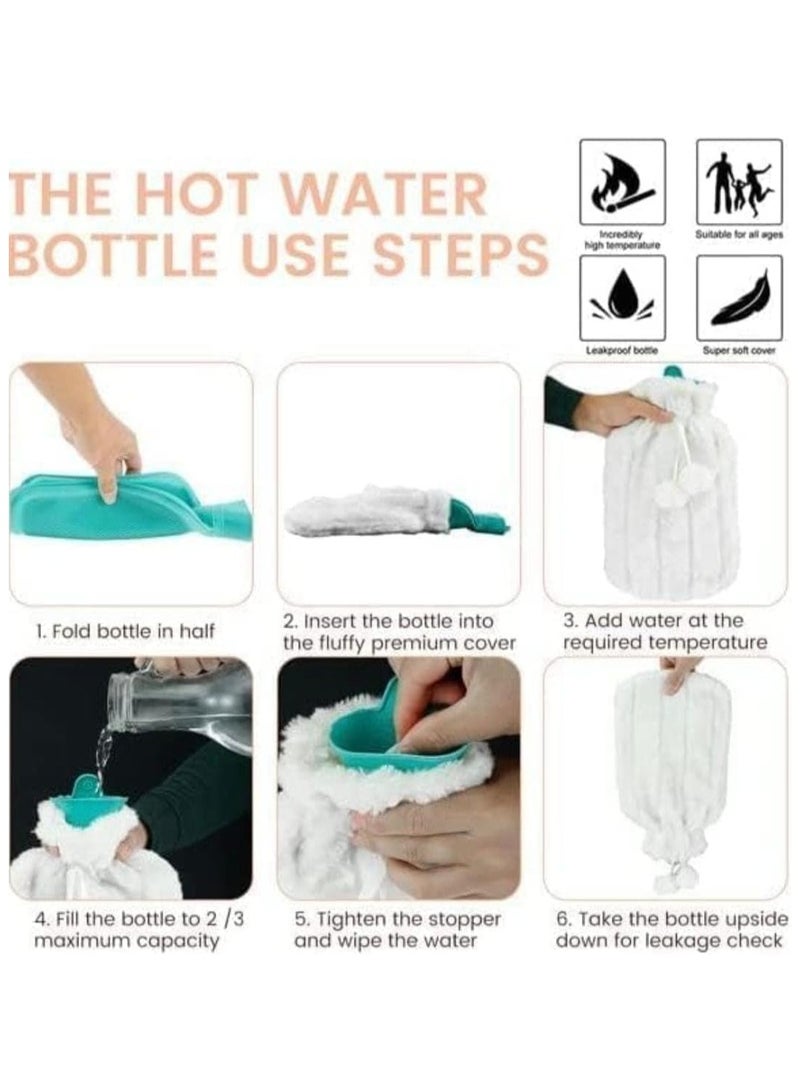 Arabest Hot Water Bag/Hot Water Bag with Tight Cover and Plush Fur for Pain Relief Shoulder Neck Muscle Hand Feet Menstrual Cramps Hot Compress Cold Therapy - Image 4