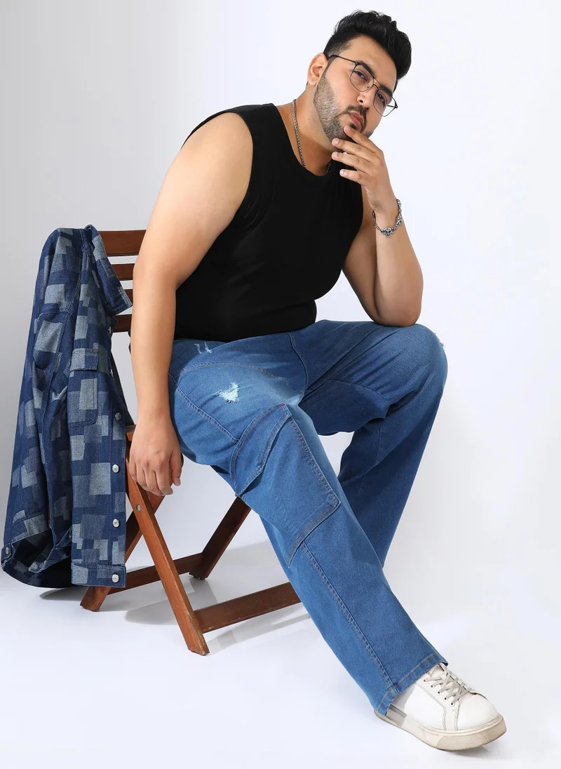 Instafab Plus  Men's Light Blue Asymmetrical Stitch Denim Jeans for Men | Best Price UAE