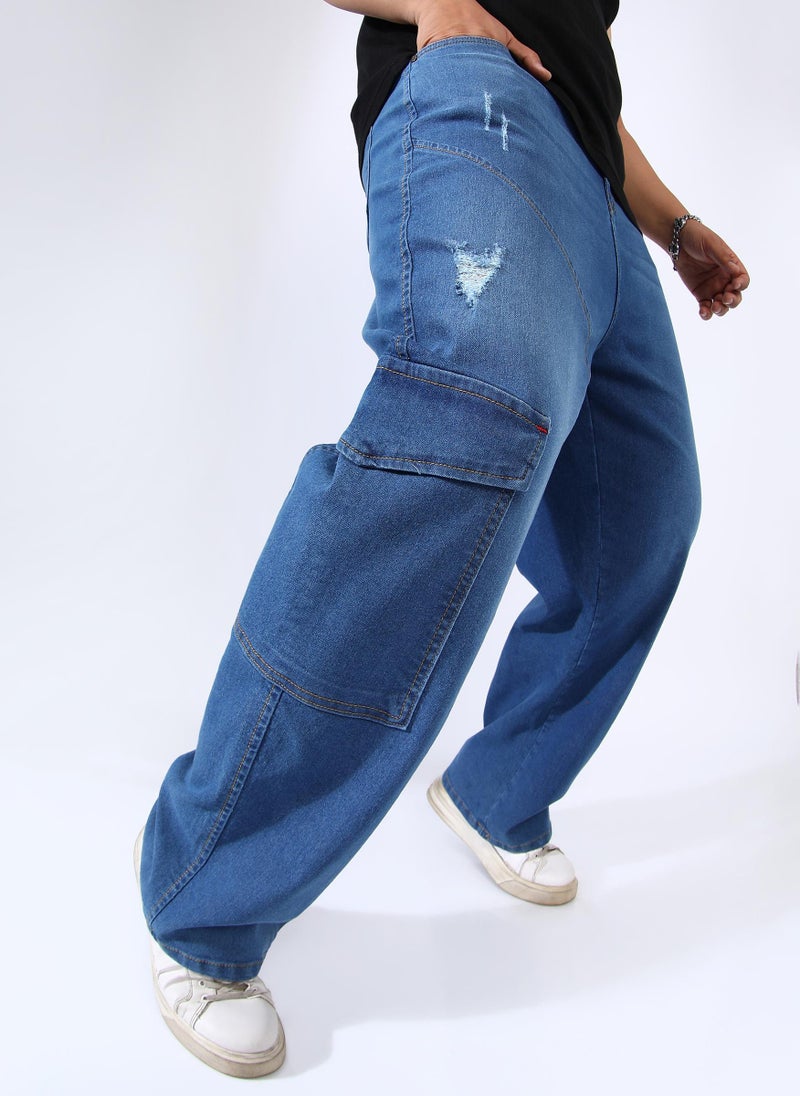 Instafab Plus Men's Light Blue Asymmetrical Stitch Denim Jeans - Image 1