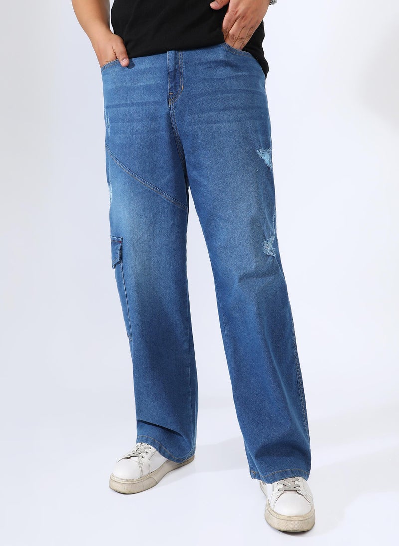 Instafab Plus Men's Light Blue Asymmetrical Stitch Denim Jeans - Image 2