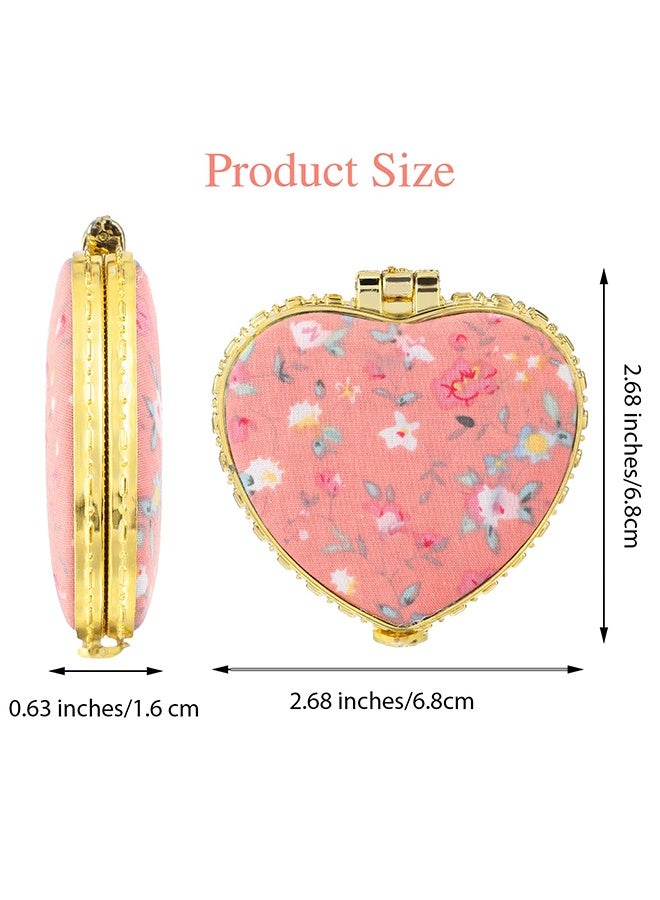 2 Pcs Cute Heart Shaped Double-Sided Compact Mirrors, Vintage Folding Portable Pocket Makeup Mirror, Mini Handheld Cosmetic Mirror for Women & Girls, Home, Office & Travel Use - Image 2
