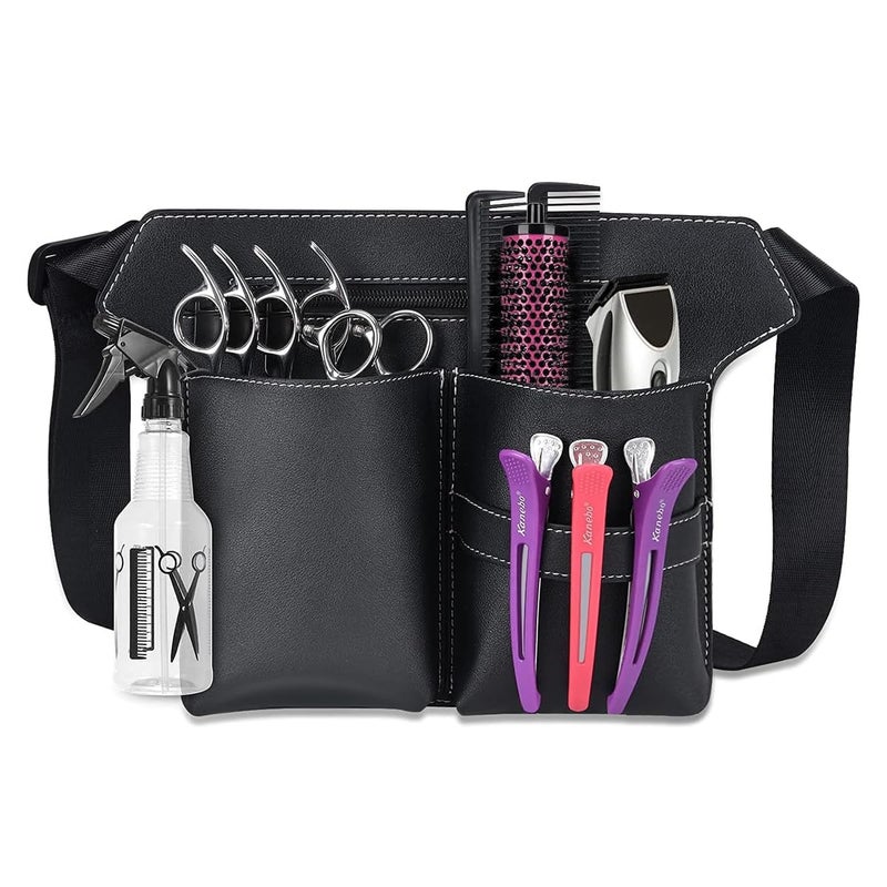 MAYCREATE Hairdresser Scissor Bag PU Leather Barber Waist Pouch Professional Hairdressing Storage Holster with Adjustable Waist Belt Hair Salon Scissor Storage Waist Bag for Scissors Tools Clips - Image 1