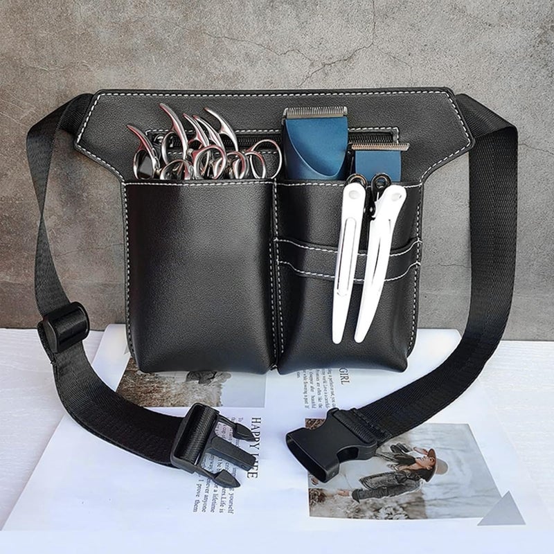 MAYCREATE Hairdresser Scissor Bag PU Leather Barber Waist Pouch Professional Hairdressing Storage Holster with Adjustable Waist Belt Hair Salon Scissor Storage Waist Bag for Scissors Tools Clips - Image 4