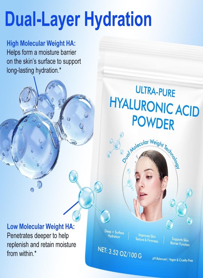 Mcukv 2 Pack 2-in-1 Hyaluronic Acid Powder – High Molecular Weight for Moisture + Low Molecular Weight for Hydration, Cosmetic-Grade DIY Skincare Ingredient for Serums, Masks & Lotions, 7.6oz - Image 2
