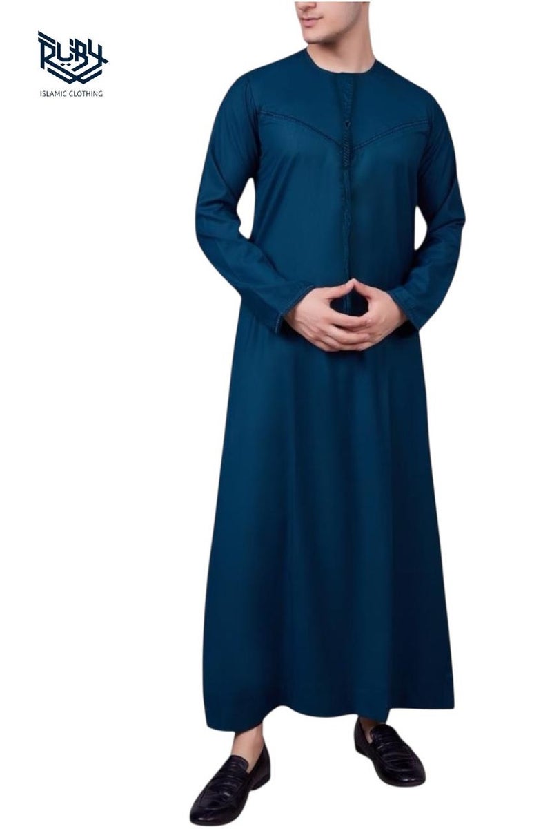 RUBY ISLAMIC CLOTHING Thobe jubba kandura dishdasha for men – Emirati Style with Front Zip & Tussel - Image 1