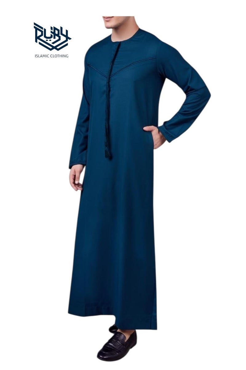 RUBY ISLAMIC CLOTHING Thobe jubba kandura dishdasha for men – Emirati Style with Front Zip & Tussel - Image 2