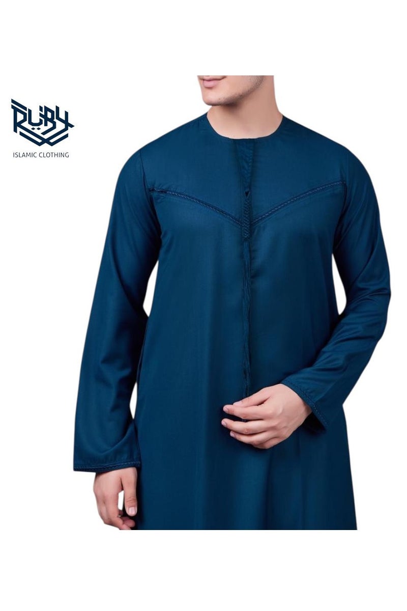 RUBY ISLAMIC CLOTHING Thobe jubba kandura dishdasha for men – Emirati Style with Front Zip & Tussel - Image 3