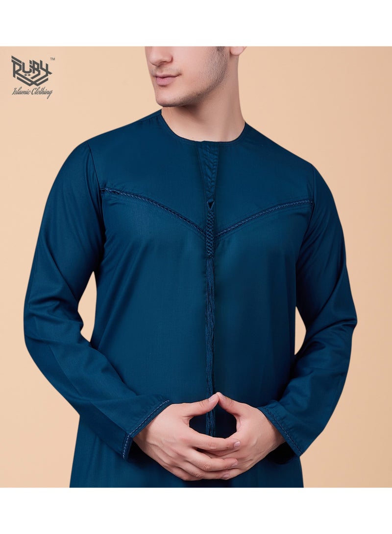 روبي للملابس الإسلامية ثوب جوبا كندورة دشداشة للرجال – طراز إماراتي مع سحاب أمامي وشرابة - Image 4