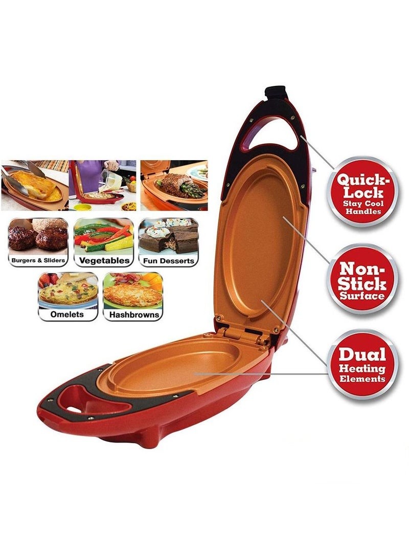 Red Copper 5 Minute Chef Double-Sided Copper-Infused Grill Pan with Non Stick Anti Scratch Surface for Making Delicious Omelet - Image 2