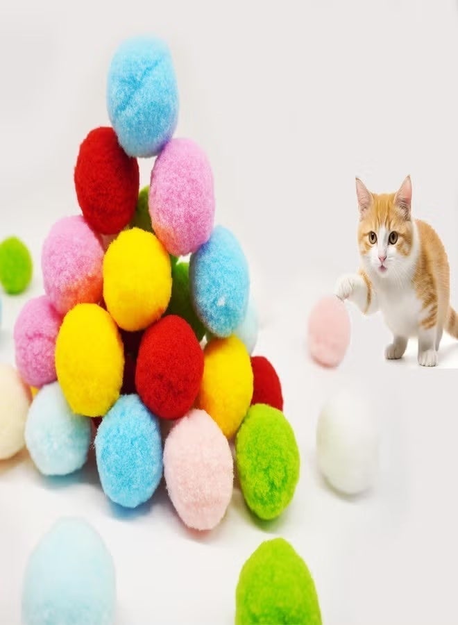 SFENG 30 Pcs Colorful Plush Cat Toy Balls, 1.6 Inch Soft Lightweight Interactive Play Balls for Kitten Training, DIY Decoration Pet Supplies, Random Color - Image 1