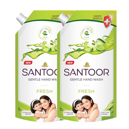 Santoor Fresh Gentle Hand Wash 650ml, Pack of 2 with Natural Goodness of Sweet Lime Peel & Tulsi| Rich Lathering Formula With Anti-Bacterial Properties| Soft on Hands| Soothes & Hydrates Skin - Image 1