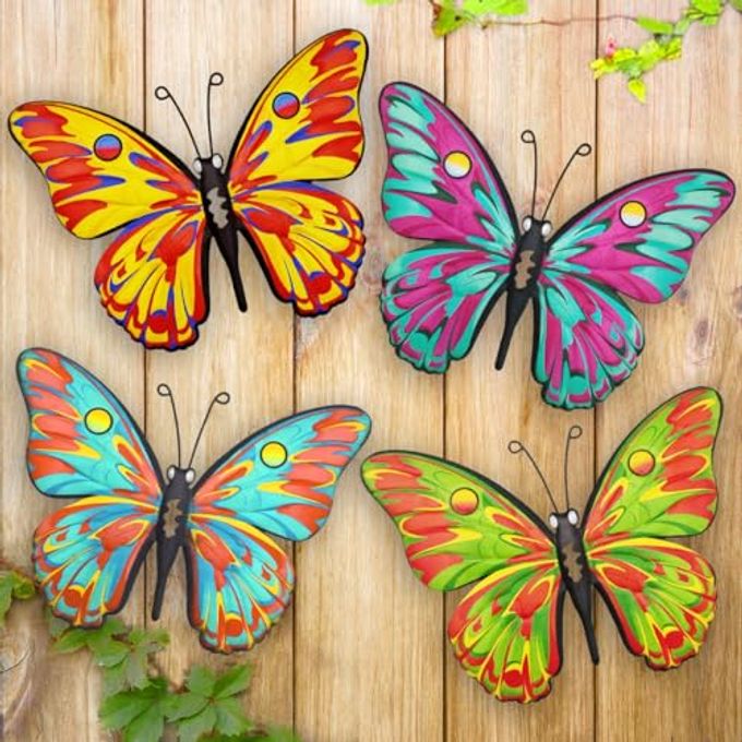 Daogtc Metal Butterfly Wall Decor 9.6" Outdoor Fence Wall Art Decor, Hanging Decorations For Garden Yard Living Room Bedroom Patio Balcony(4 Pack) - Image 1