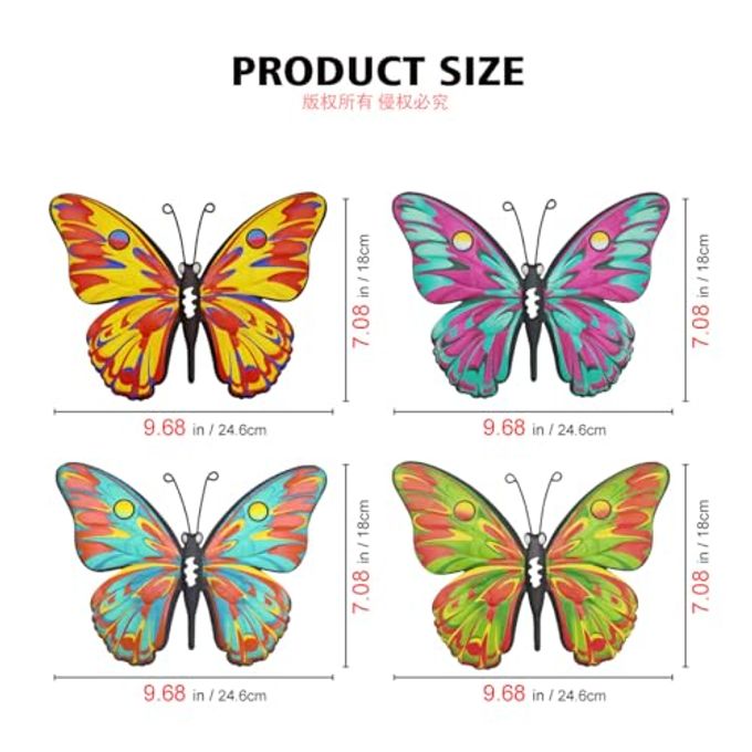 Daogtc Metal Butterfly Wall Decor 9.6" Outdoor Fence Wall Art Decor, Hanging Decorations For Garden Yard Living Room Bedroom Patio Balcony(4 Pack) - Image 3