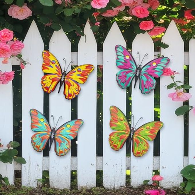 Daogtc Metal Butterfly Wall Decor 9.6" Outdoor Fence Wall Art Decor, Hanging Decorations For Garden Yard Living Room Bedroom Patio Balcony(4 Pack) - Image 5