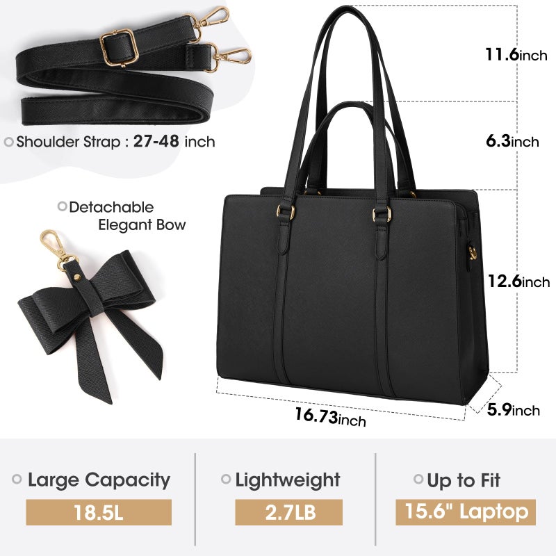 NUBILY Laptop Bag for Women 15.6 inch Laptop Tote Bag Waterproof Leather Computer Bag Large Lightweight Briefcase Professional Business Office Work Bag Black - Image 3